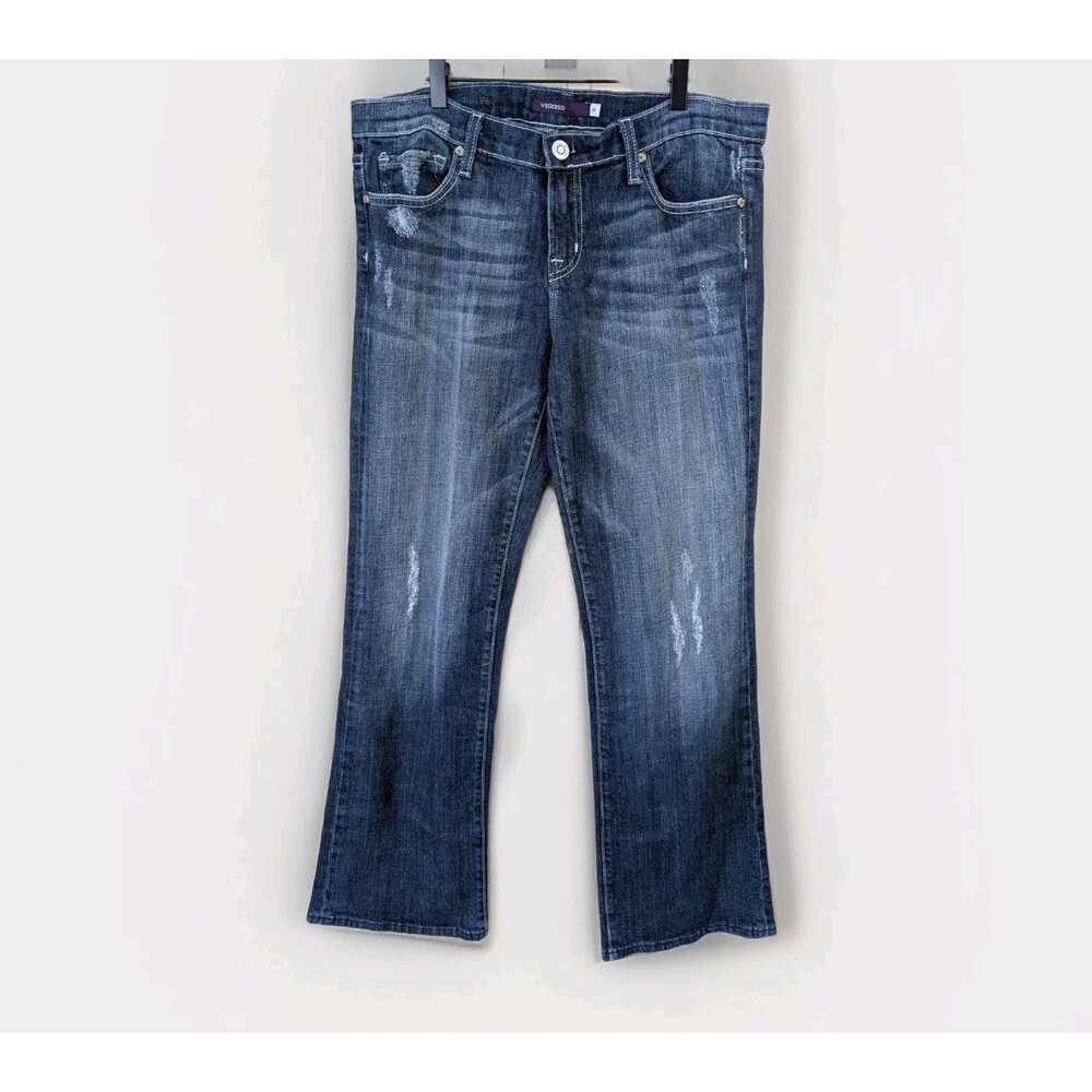 Vigoss London Boot Jeans Womens 13 Blue Distressed Stretch Denim